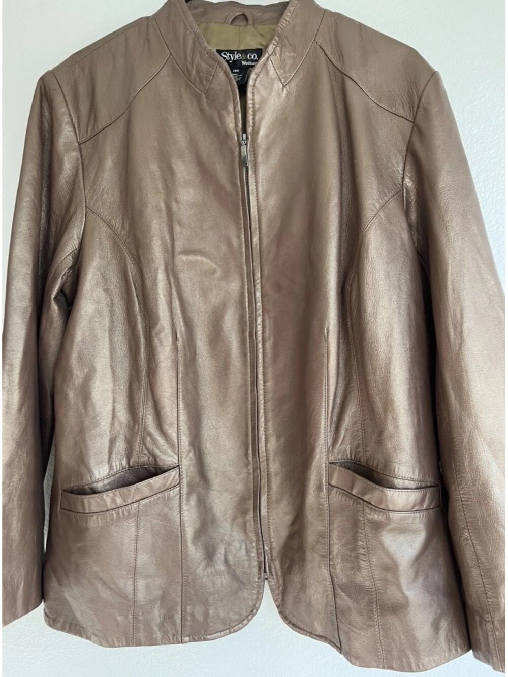 STYLE & CO. Light Bronze Brown Genuine Leather Sz 18 Jacket